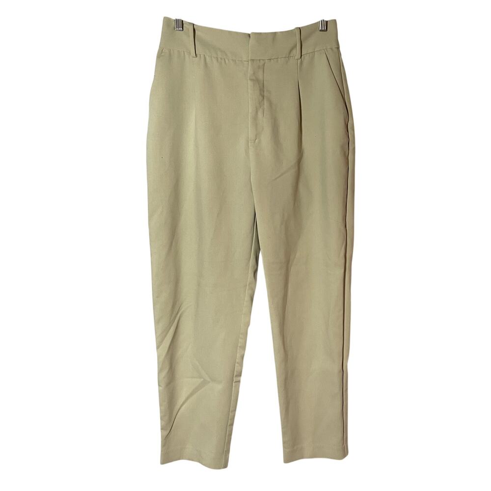Zara beige business casual trousers women's size large pockets pleated‎ front